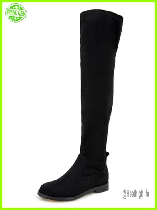 Over-the-Knee Stretch Fabric Boots with Block Heel